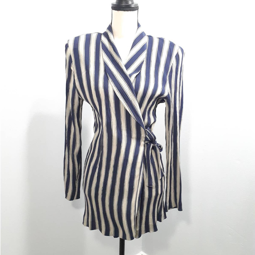 Navy and White Striped Wrap Blouse